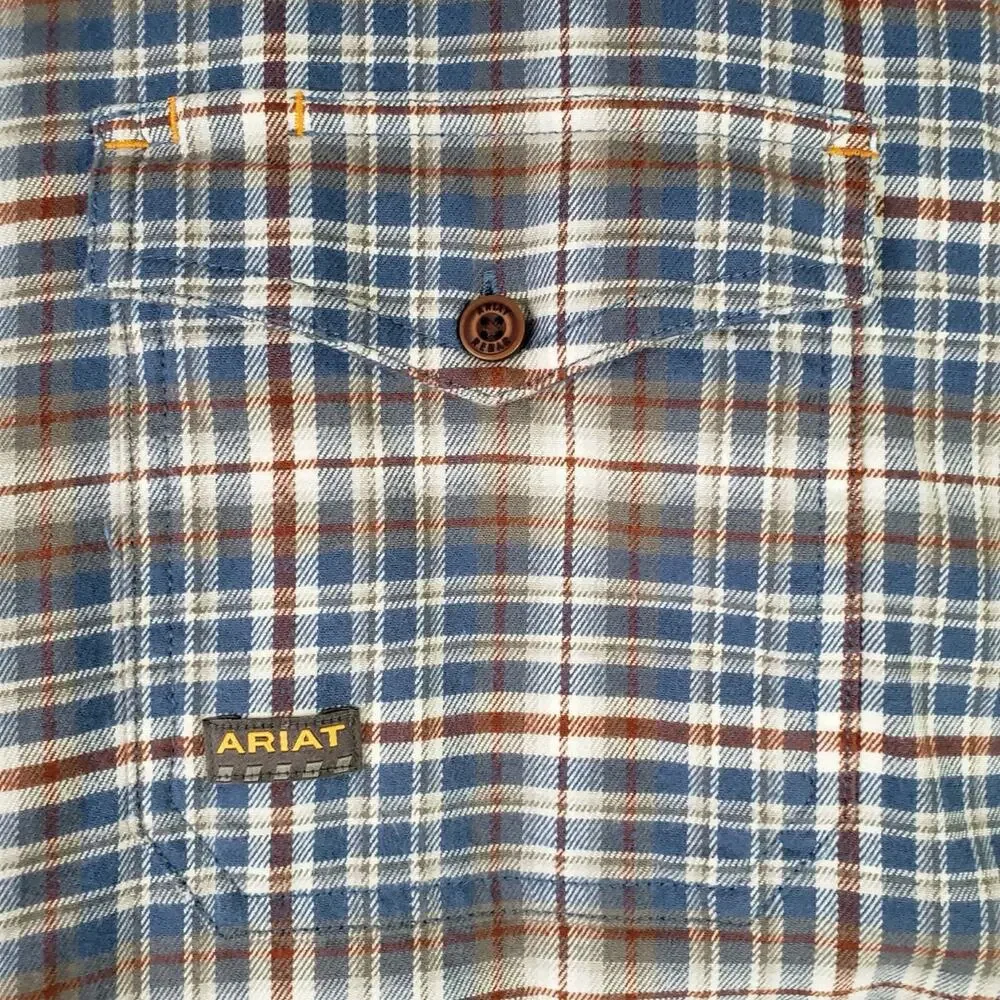 Ariat Rebar Shirt Men’s Size XXLT Tall Blue Plaid Long Sleeve Button Down